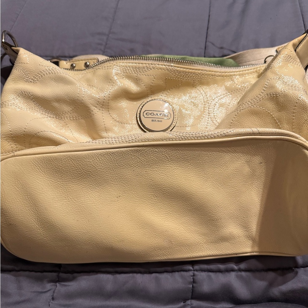 Coach Cream Leather Shoulder Bag with Gold Accents